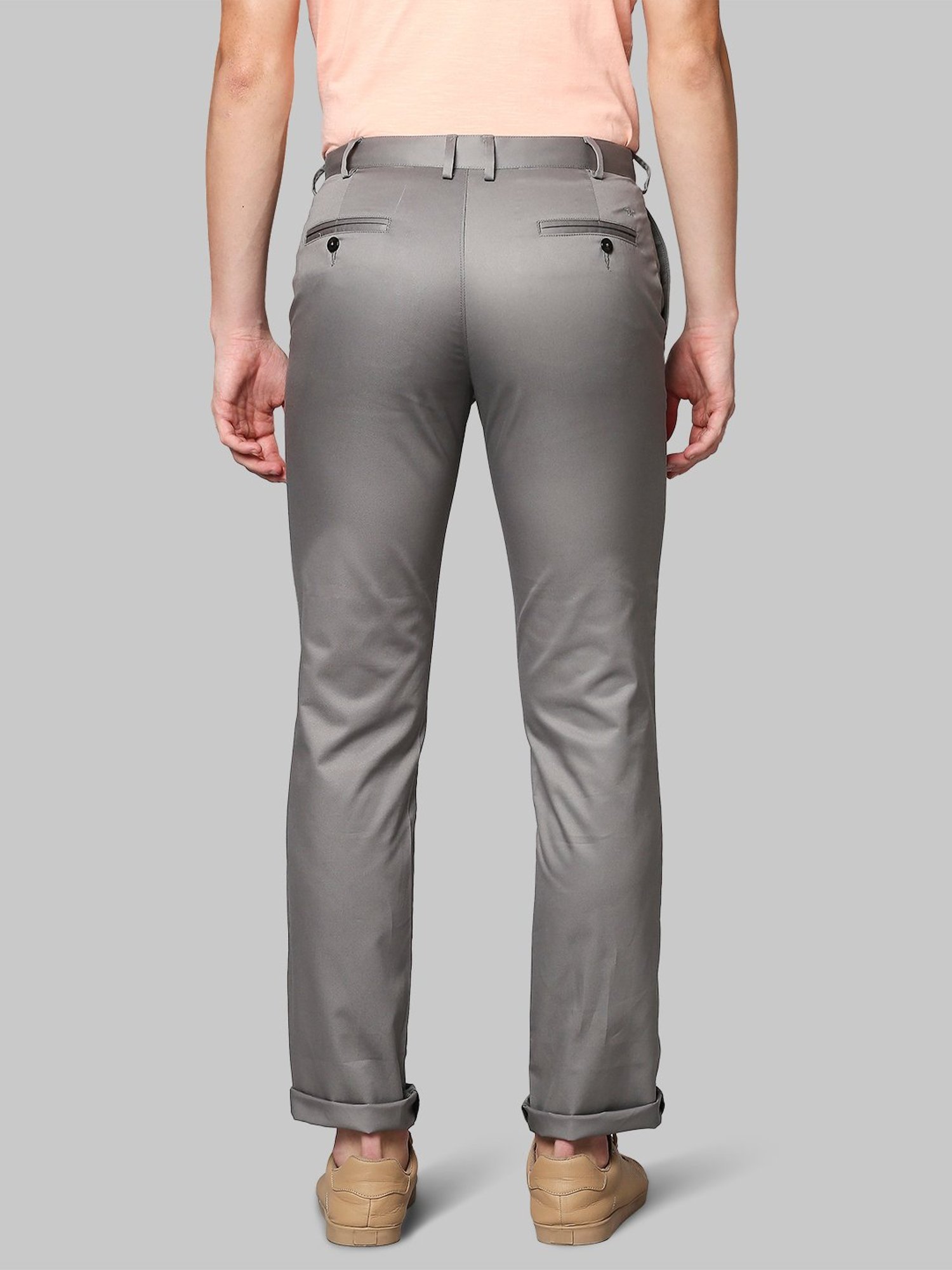 Park Avenue Grey Super Slim Fit Flat Front Trousers