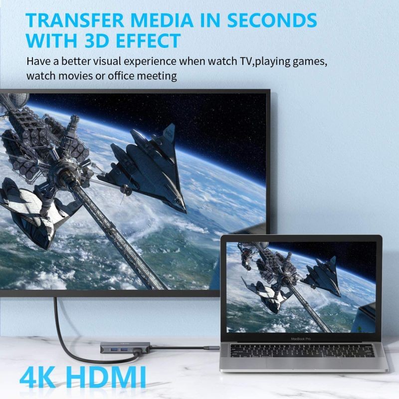 USB C Hub,6-in-1 USB C Multiport Adapter Hub with 4K HDMI, SD/TF Card Port, 2 USB 3.0 Port, Portable Type C Hub USB C Dongle for MacBook/Pro/Air 2016/2017/2018 and More USB C Device