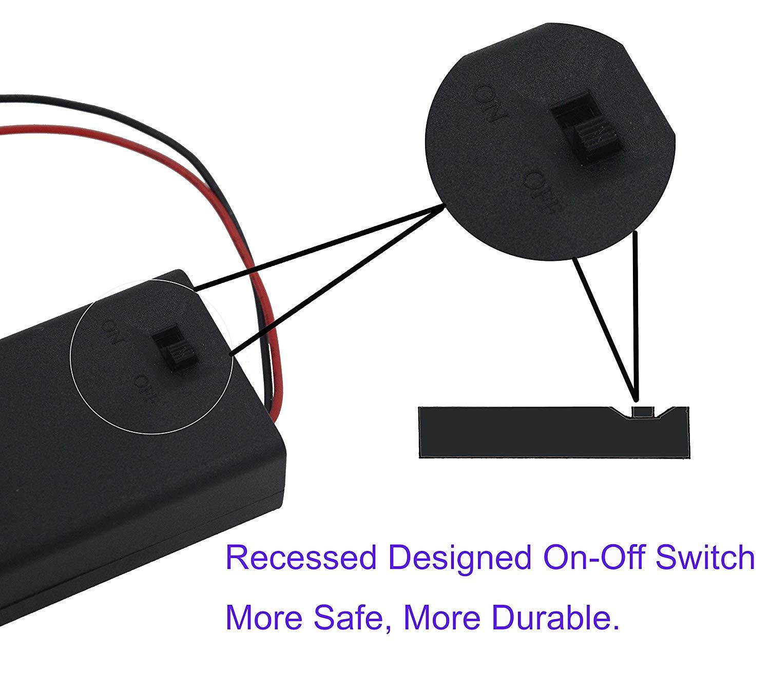 LAMPVPATH 5Pcs 2 AA Battery Holder with Switch, 2X 1.5V AA Battery Holder Case with Wire Leads and ON/Off Switch(5 Pack)