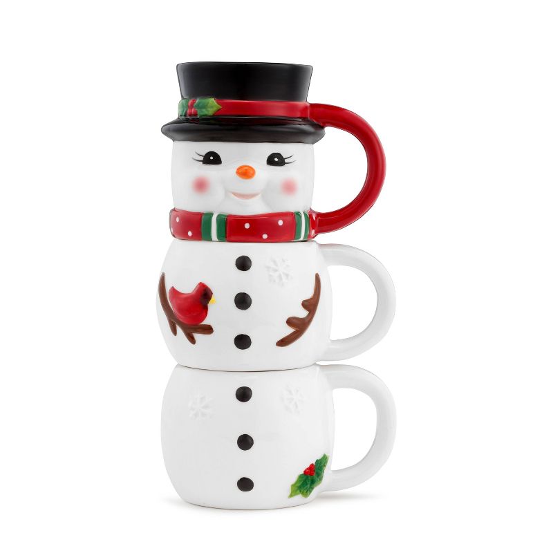 12oz 3pk Ceramic Snowman Stacking Mugs - Mr. Christmas