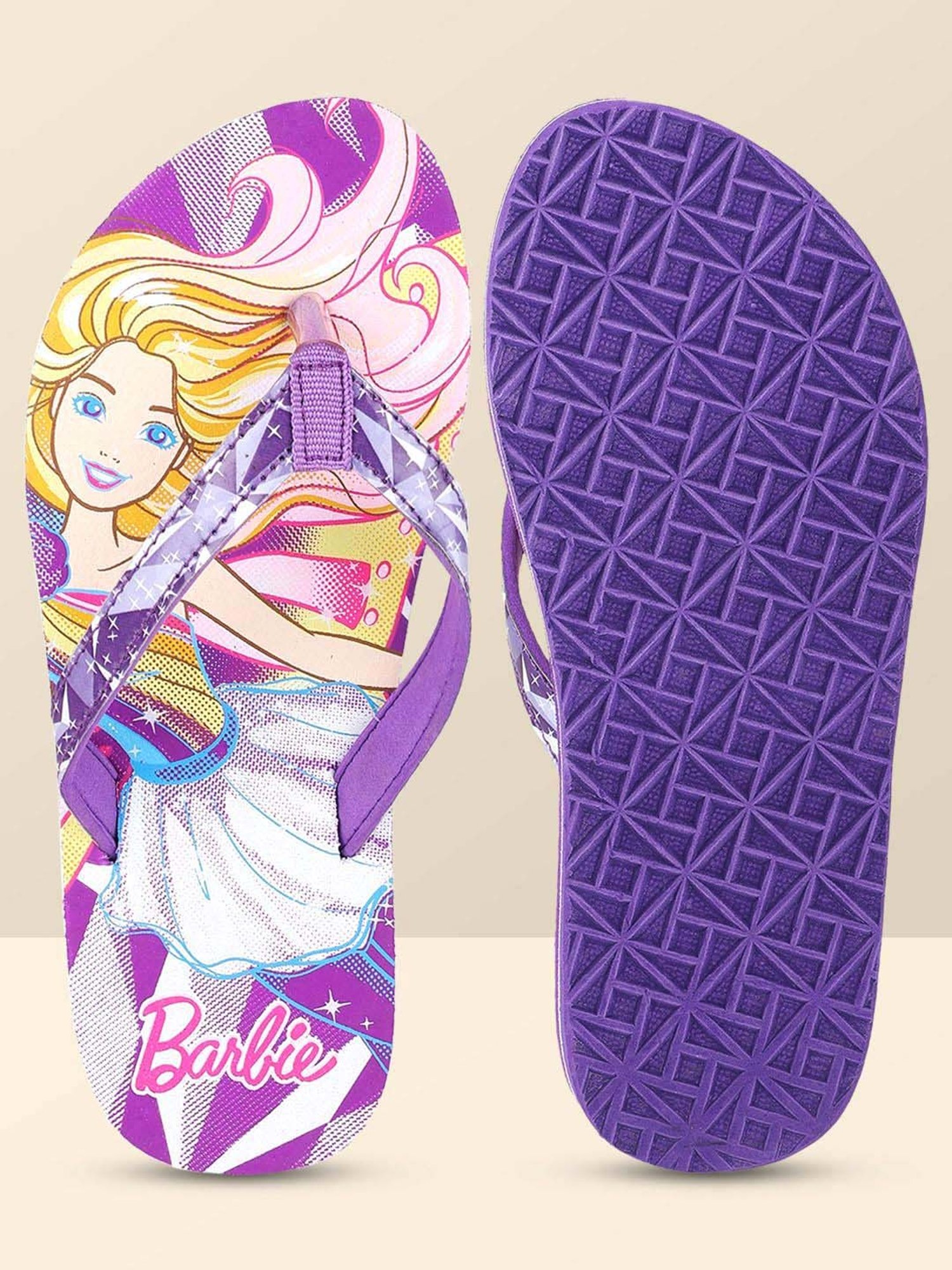 Kidsville Barbie Printed Purple Flip Flops