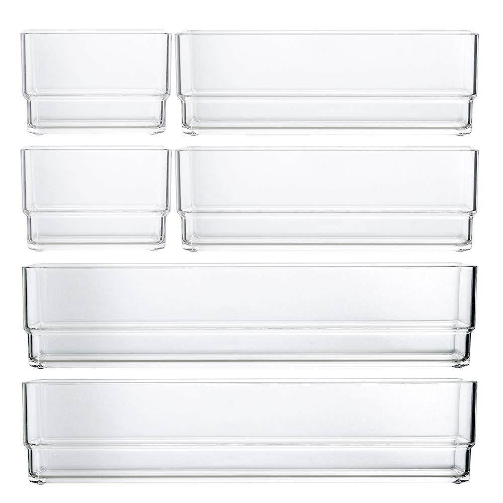 STORi Clear Plastic Vanity and Desk Drawer Organizers | 6 Piece Set