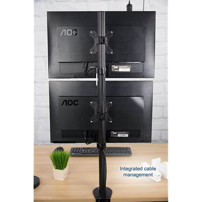 Dual LCD Monitor Desk Mount Stand Heavy Duty Stacked Holds Vertical 2 Screens up to 32quot STANDV002T