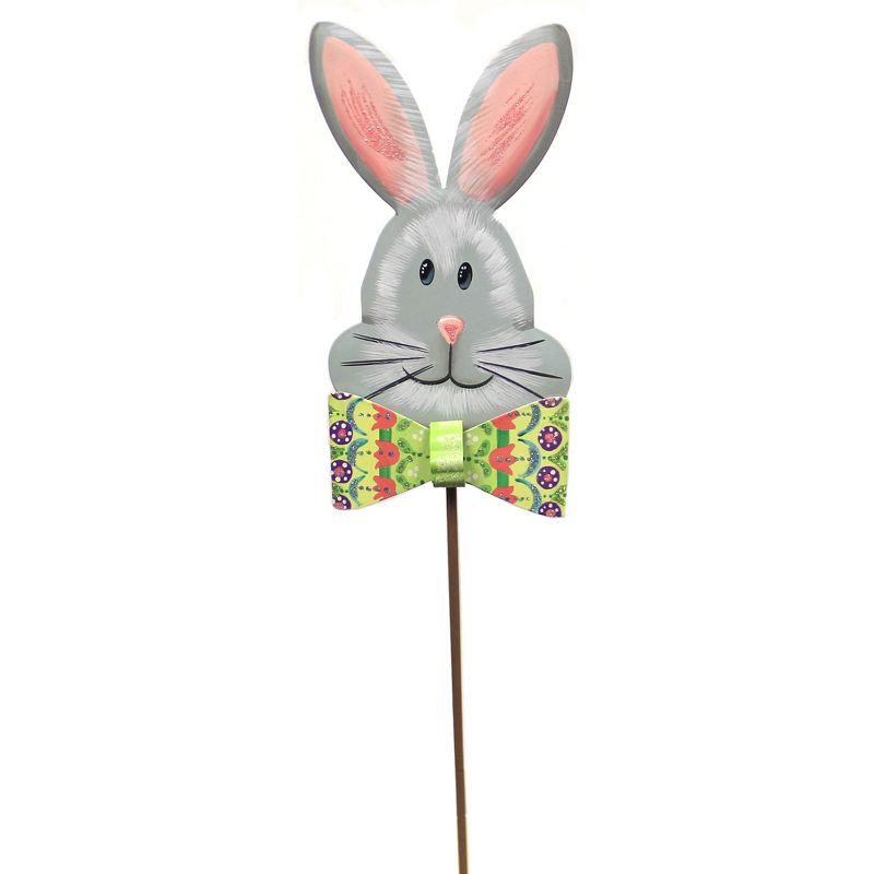 Easter 27.5" Folk-Art Bunnies With Bow-Ties Glitter  -  Decorative Garden Stakes