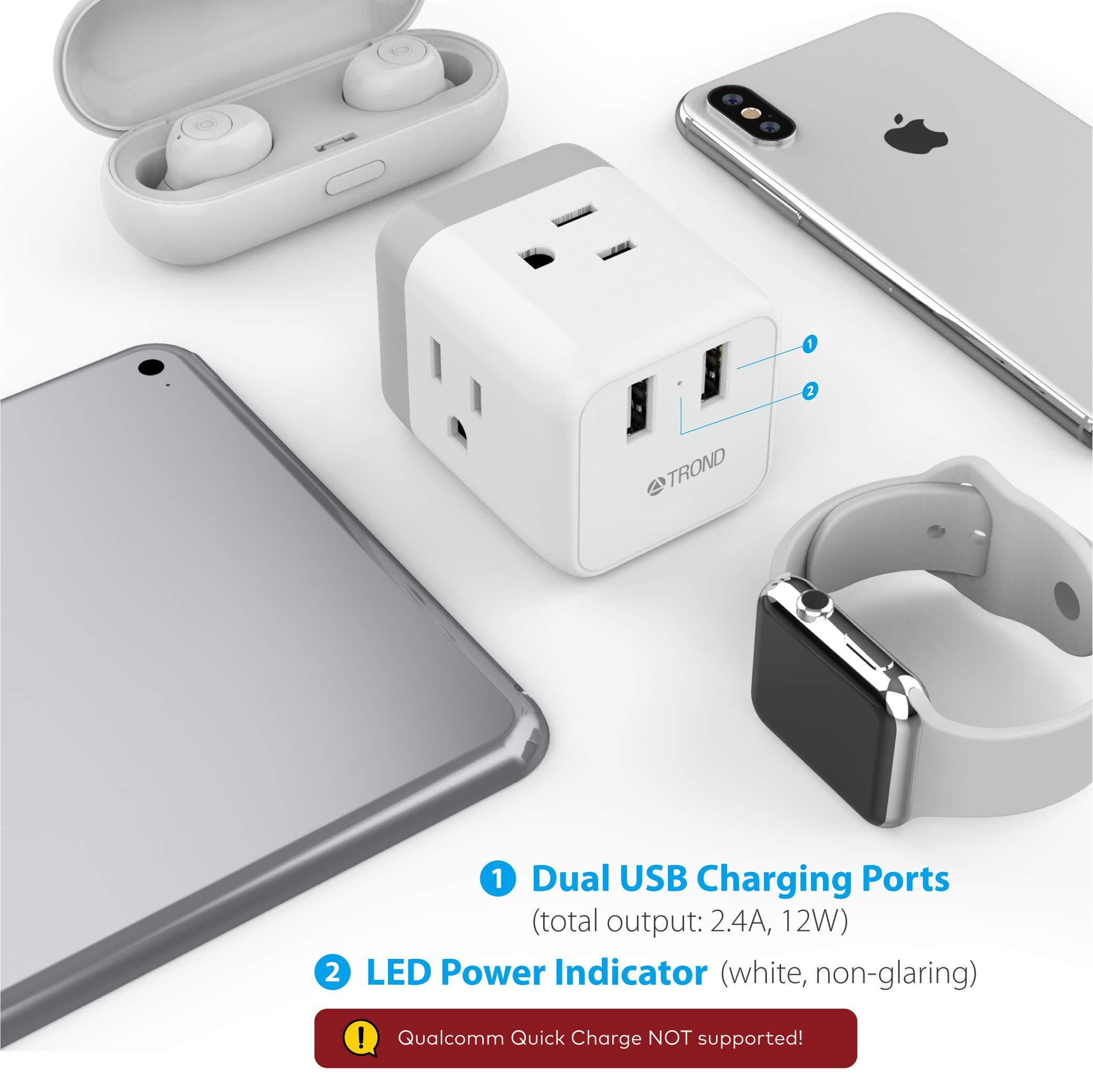 Multi Plug Outlet Extender, ETL Listed, TROND Electrical Outlet Splitter Expanders with 2 USB Ports, 3 Prong Wall Plug Adapter, Power Strip Cube Cruise Ship Accessories Must Have