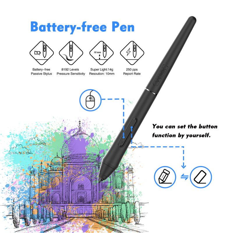 VEIKK VK1060PRO Drawing Graphic Tablet 10x6 inch Digital Pen Tablet with Battery-Free Passive Stylus (8192) Support Android Windows and Mac OS