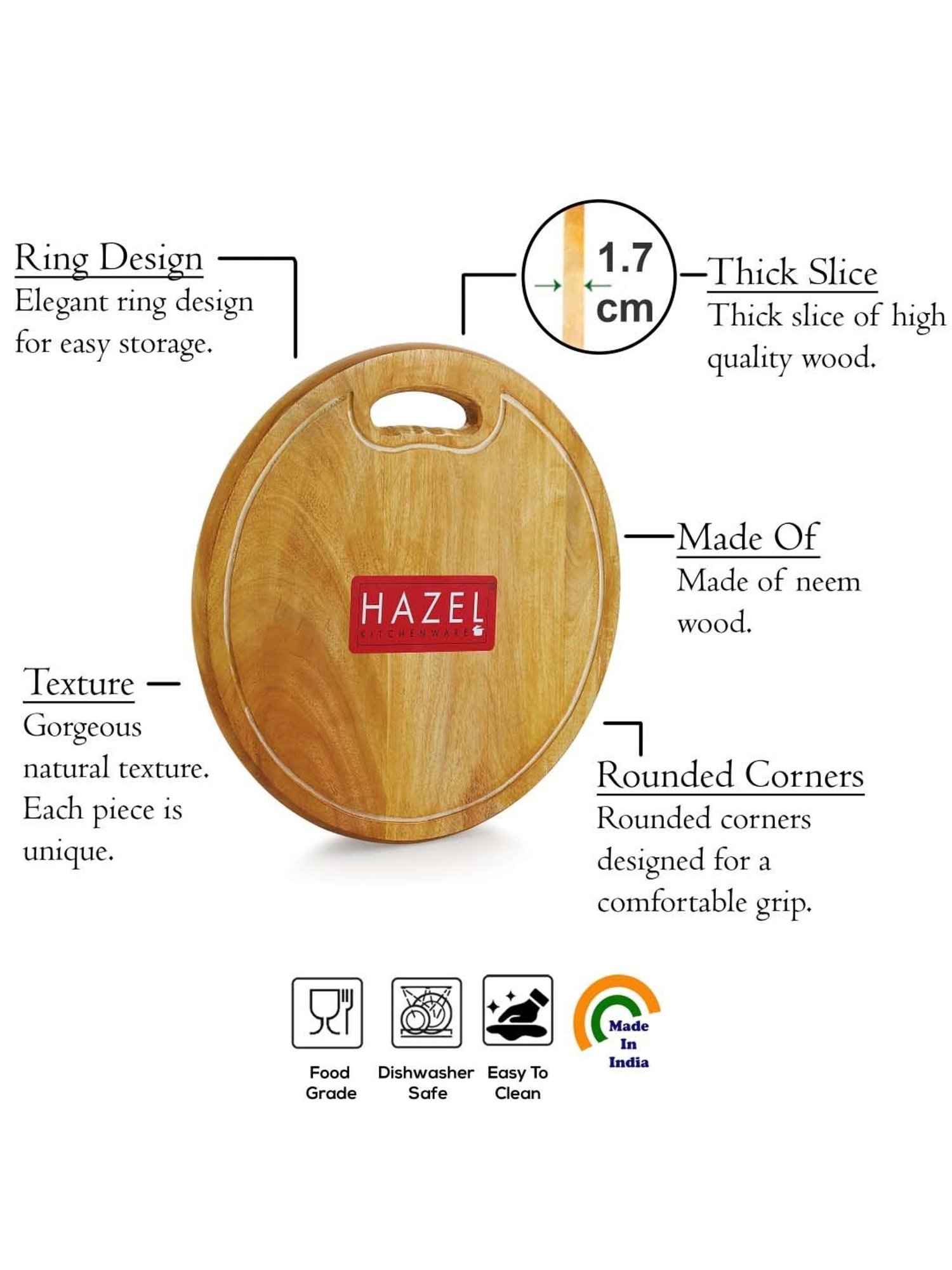 HAZEL Beige Wood Oval-Shaped Thick Vegetable Chopping Board