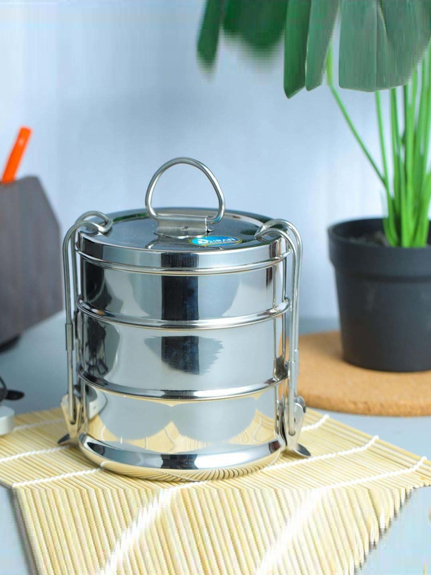 Airan Silver Stainless Steel Travelling Lunch Box Set For Office & School