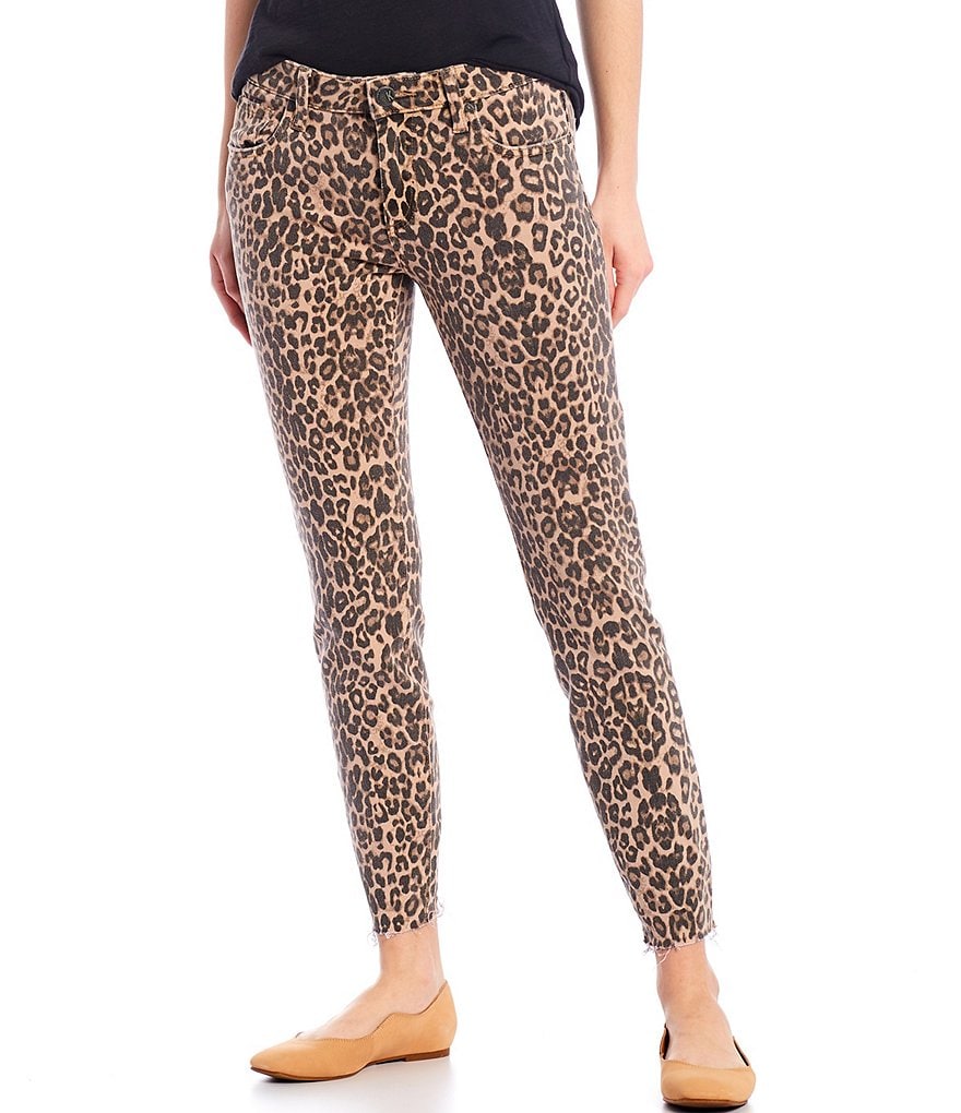 KUT from the Kloth Donna Animal Print Skinny Raw Hem Ankle Jeans