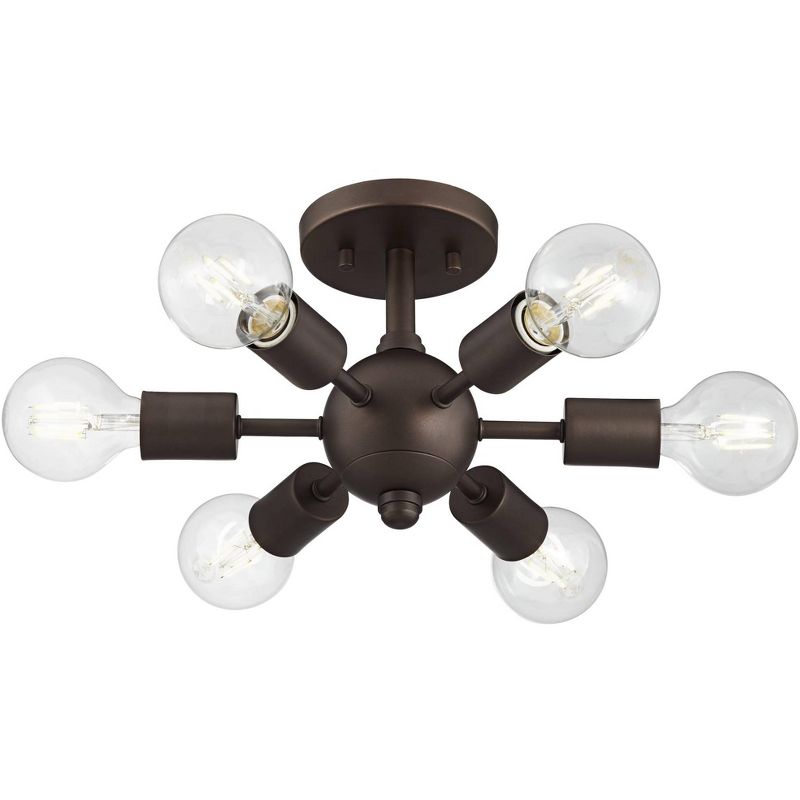 Possini Euro Design Mid Century Modern Ceiling Light Semi Flush Mount Fixture Oiled Bronze 13" Wide 6-Light LED Globe for Bedroom