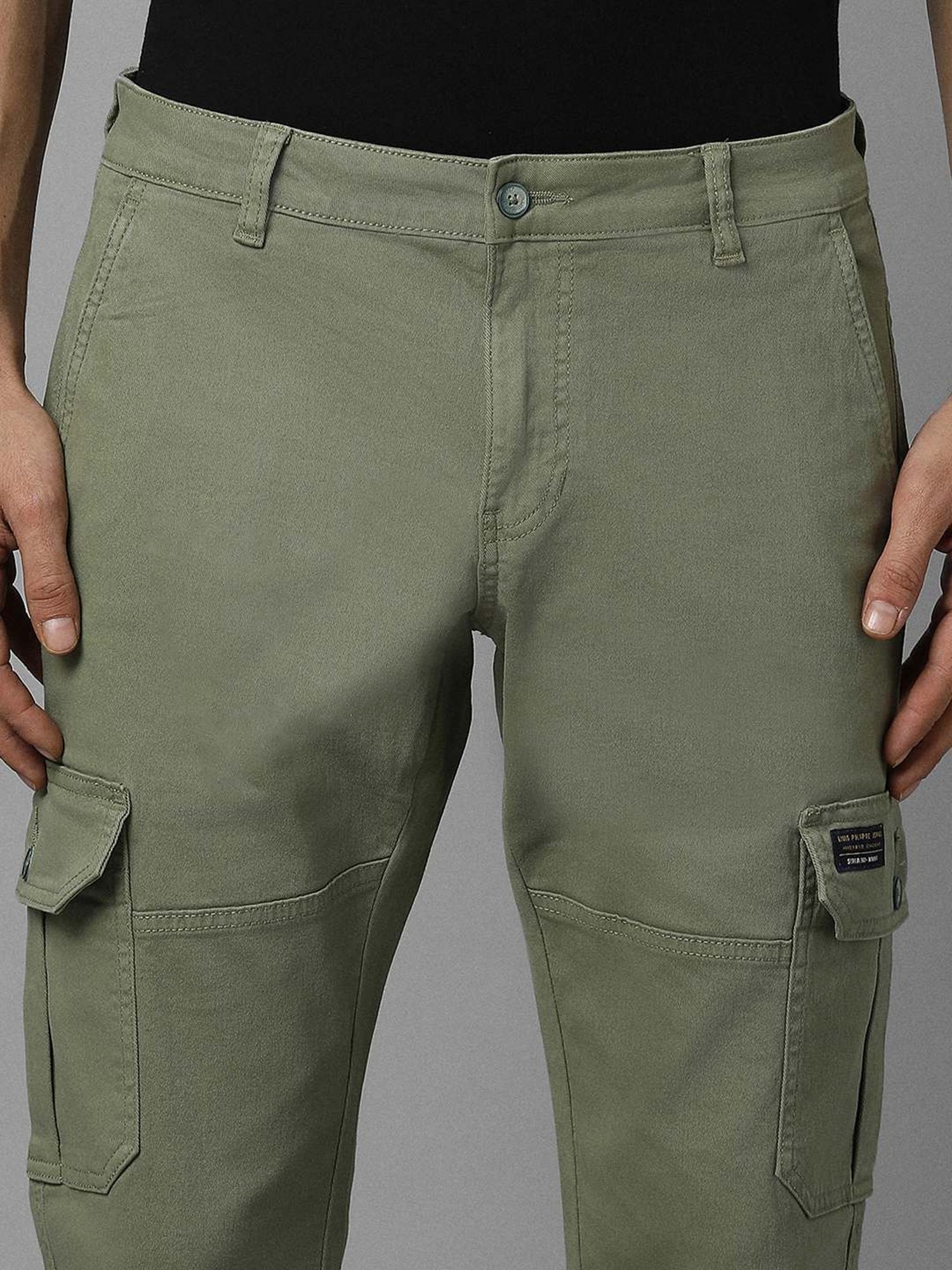 Louis Philippe Green Cotton Slim Fit Cargos