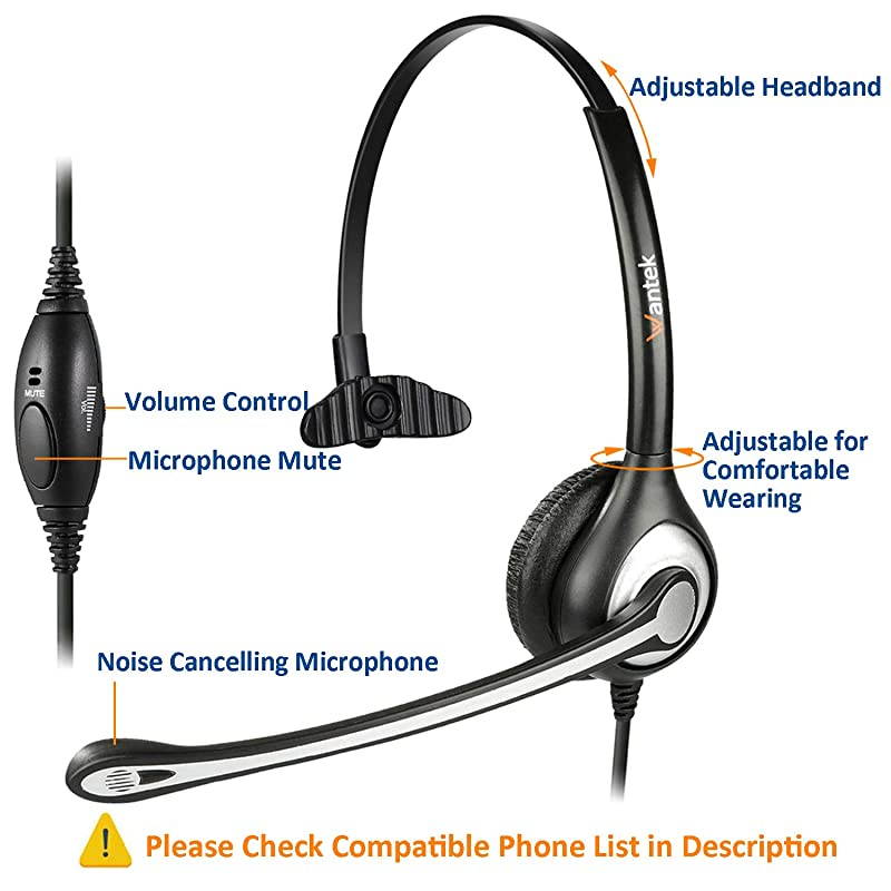 Corded Telephone RJ9 Headset Monaural with Noise Canceling Microphone for Call Center Telephone Systems with Plantronics M10 M12 M22 MX10 Amplifiers or Cisco 7942 7971 Office IP PhonesF600C1