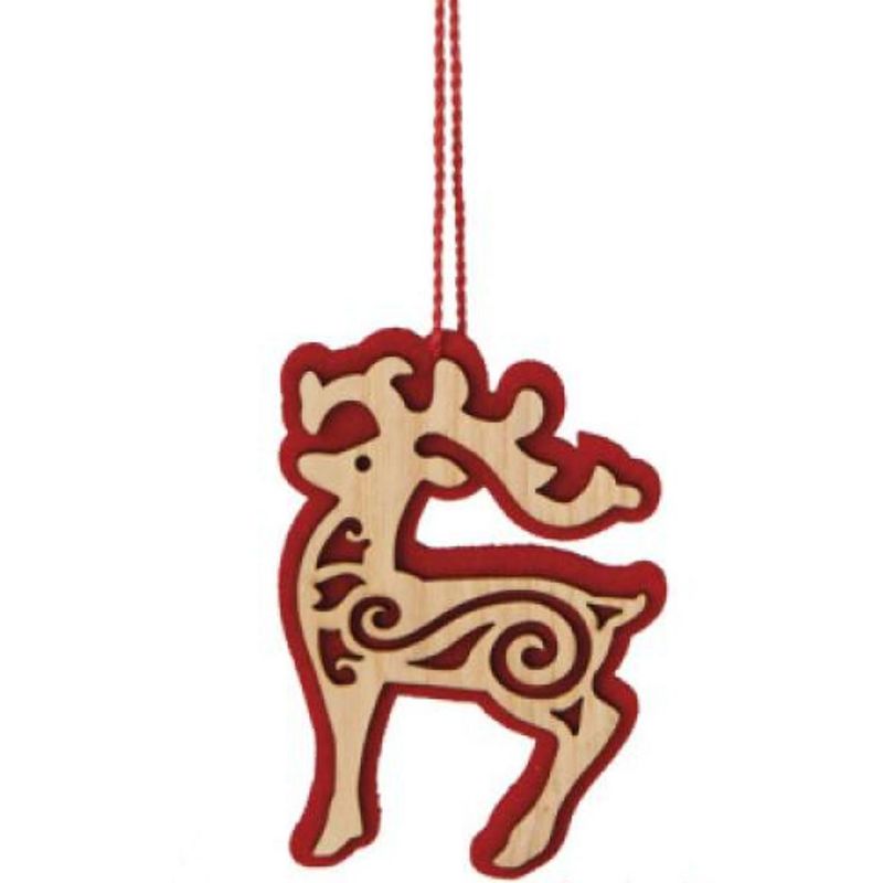 Ganz 4.25" Country Rustic Style Wooden Reindeer Icon Christmas Ornament - Brown/Red
