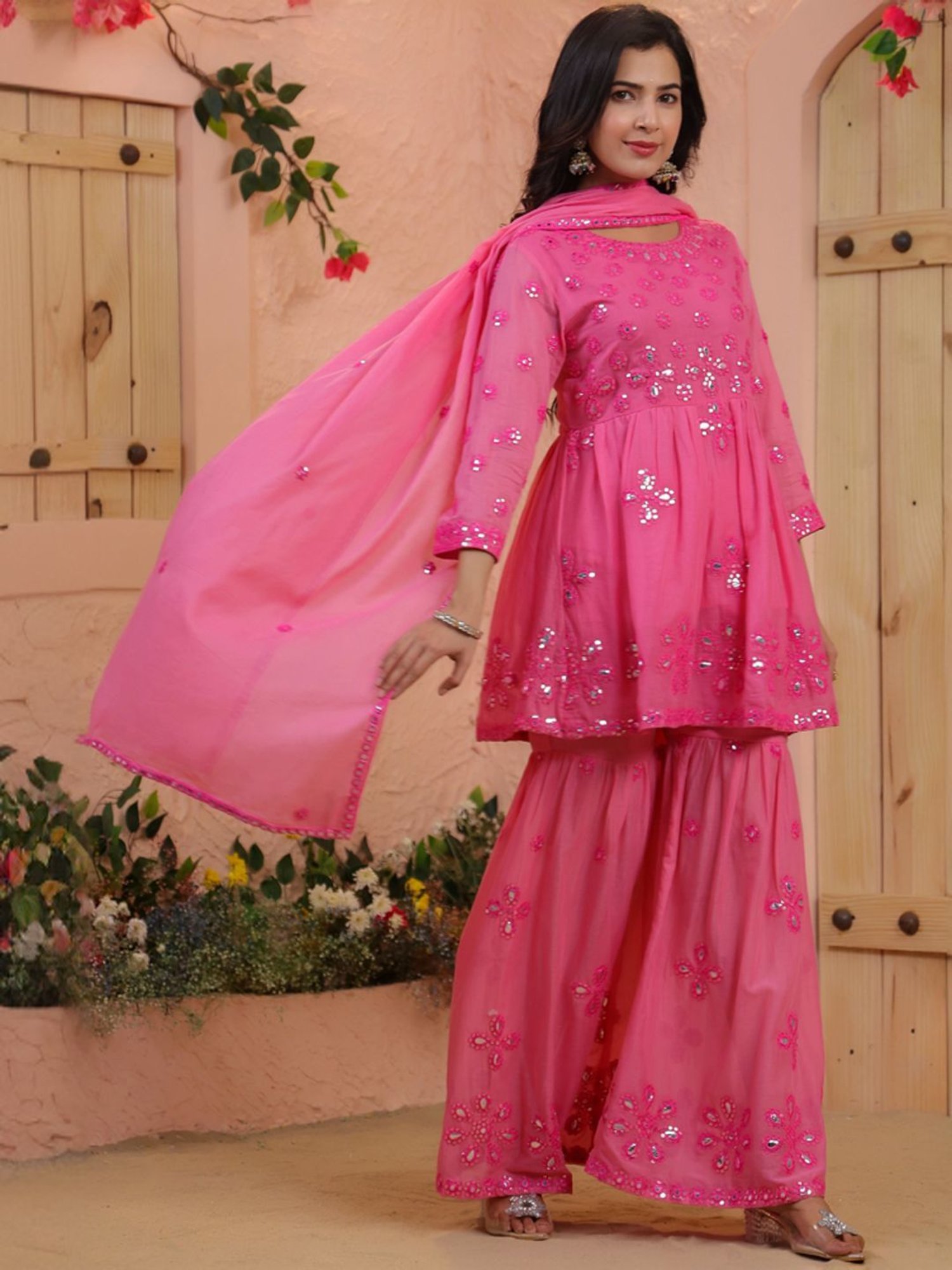 URBAN MYSTIC Black Rayon Embroidered Kurta & Sharara Set