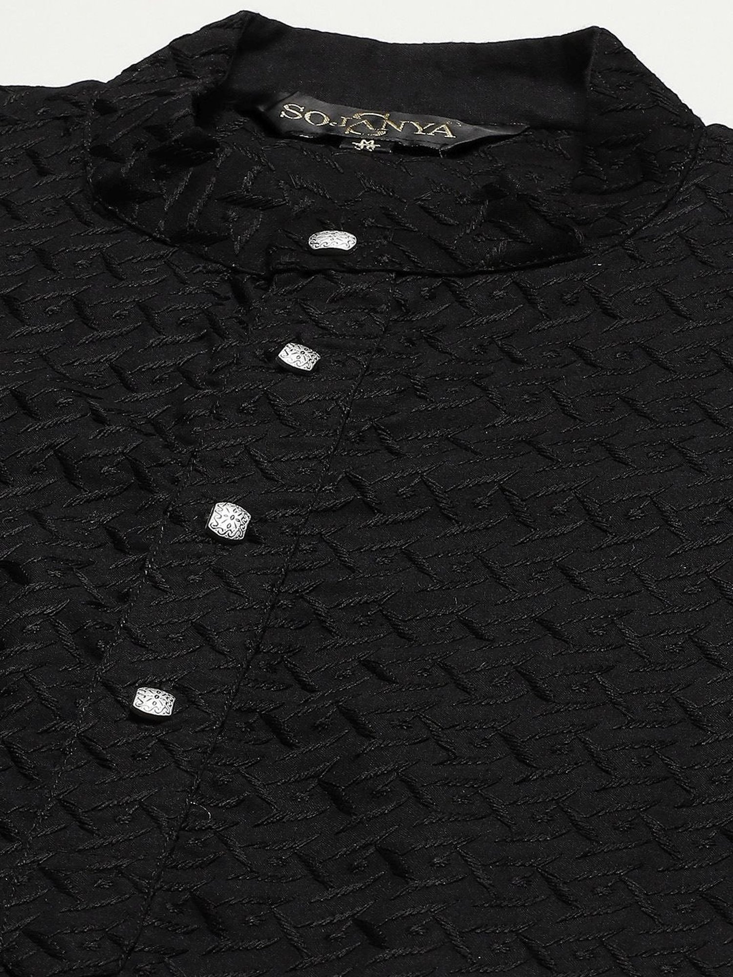 Sojanya Black & Green Regular Fit Embroidered Kurta Set With Jacket