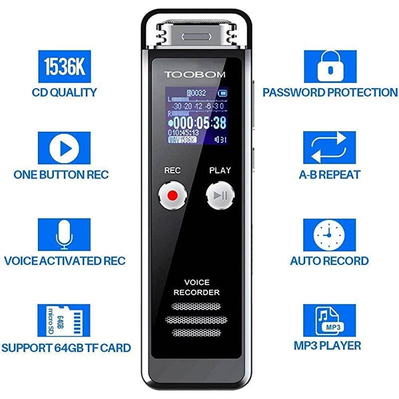 8GB Digital Voice Recorder for Lectures  Voice Activated Recorder with Playback 1536KPBS Audio Recording Device Password Protection Mini Tape With MP3 Player for LecturesMeetingsInterviewsC