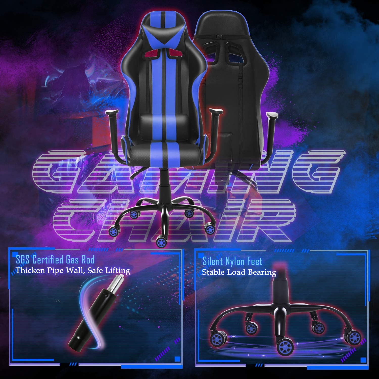 Racing Style PC Computer Chair,Video Gaming Chair,Ergonomic Office Chair for Christmas Birthday Gifts for Adults Teens(Caribic Blue)