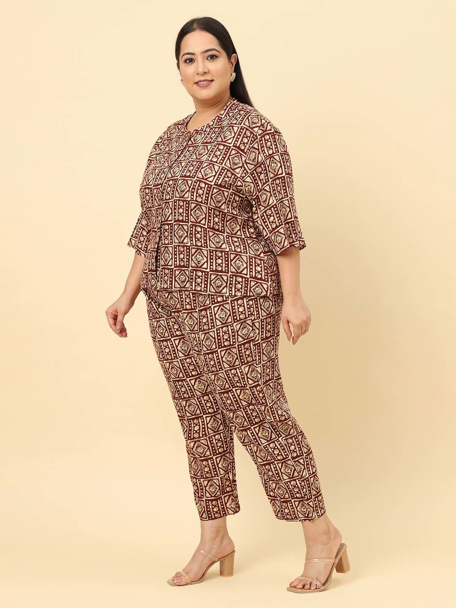 Sringam Maroon Printed Top Pant Set