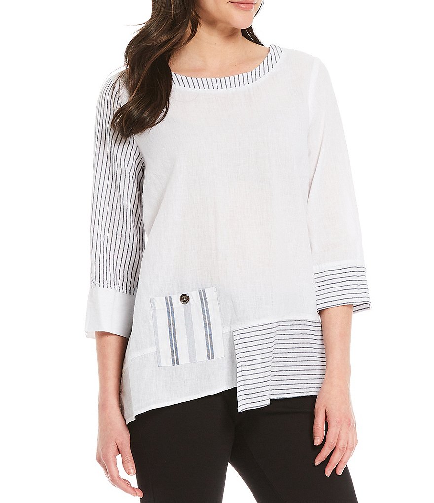 Ali Miles Jewel Neck Stripe Tunic