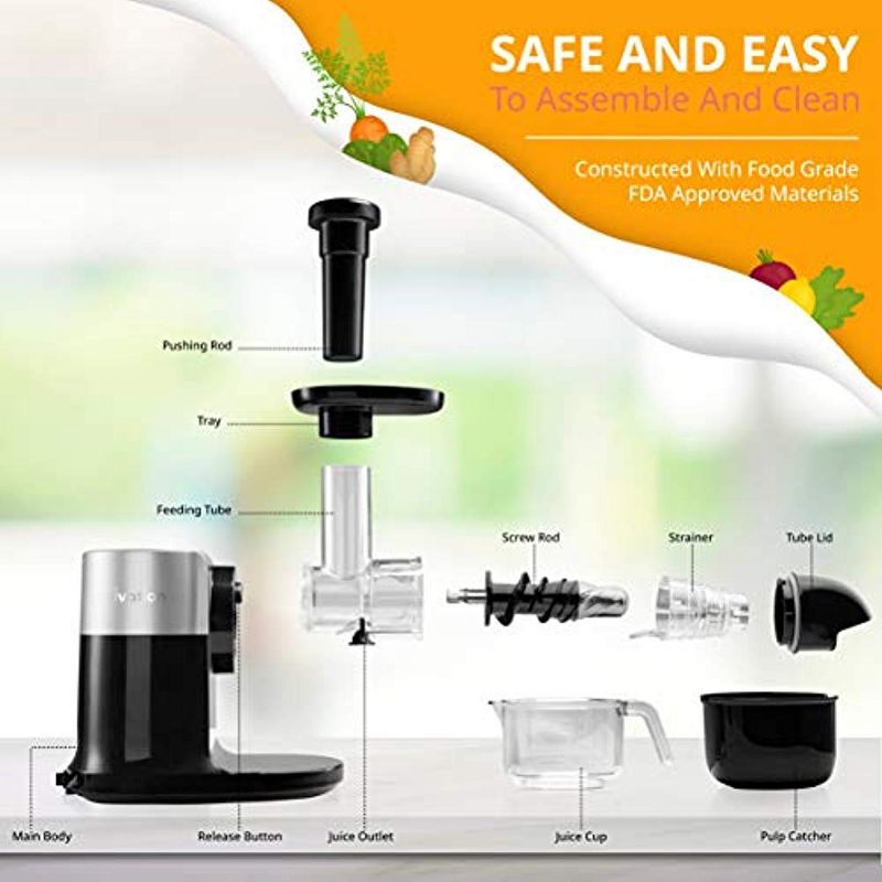 Ivation Slow Masticating Juicer Machine, 70 RPM Horizontal Juice Extractor Cold Press Juicer, Easy to Clean with Quiet Motor and Reverse