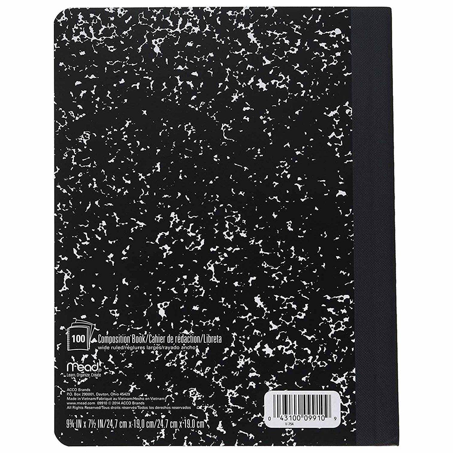 Mead Composition Notebook, Wide Ruled, 100 Sheets, 6 Pack (09910)