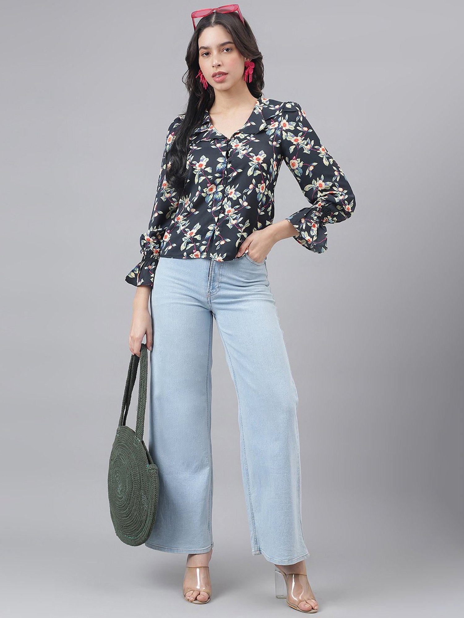 Latin Quarters Black Floral Print Top