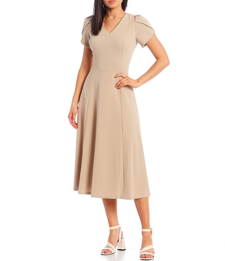 Vince Camuto Halter Bow Neck Sleeveless Midi Dress with Side Seam Pockets