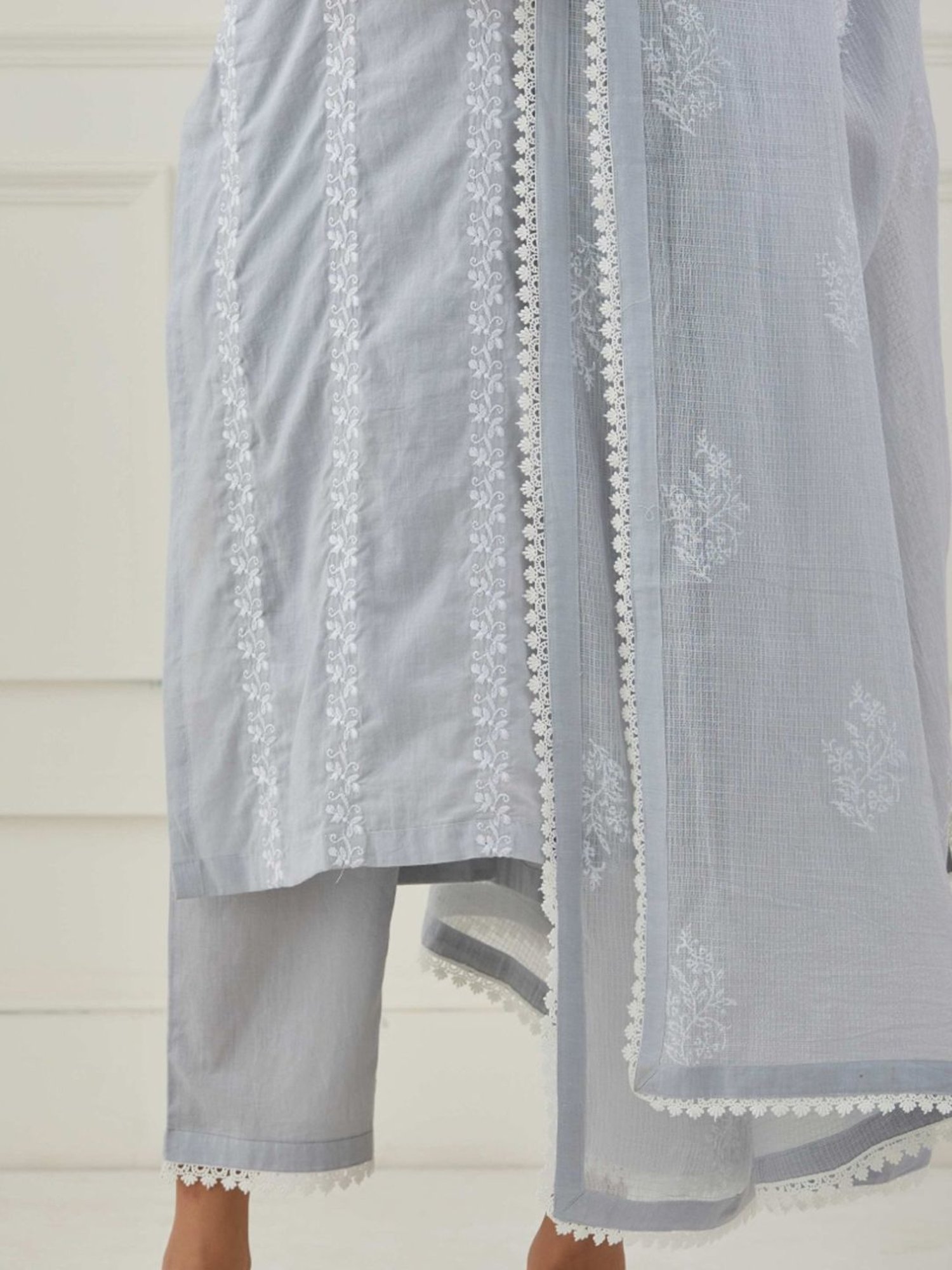 Priya Chaudhary Grey Sudha Embroidered Cotton Kurta