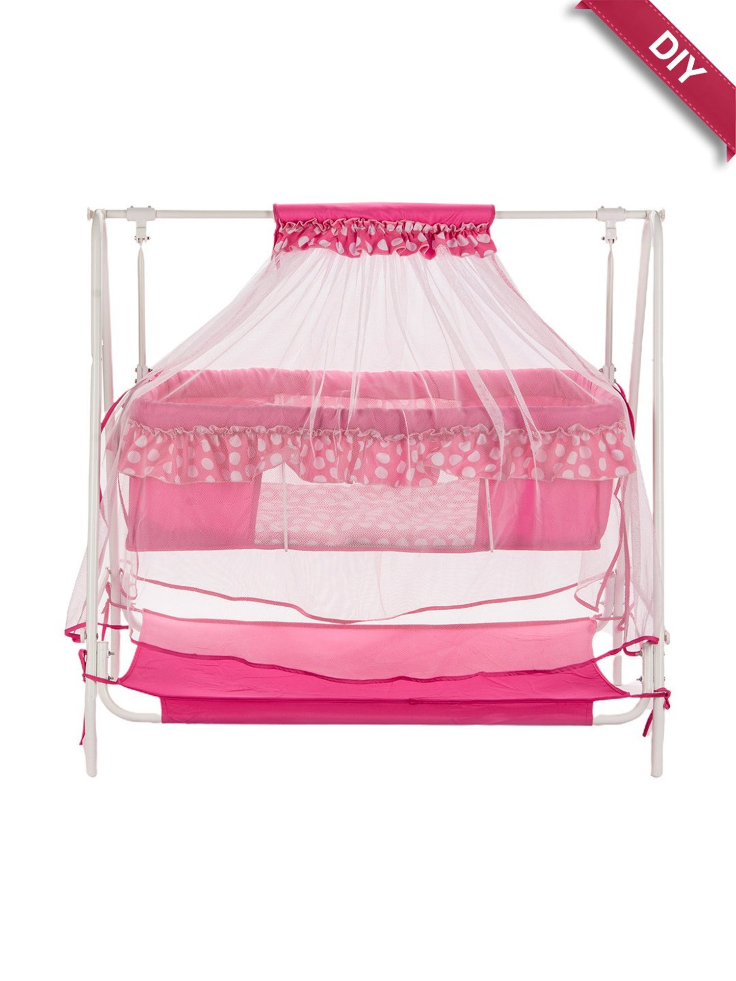 Kiddery Pink Baby Cradle with Mosquito Protection Net (Age 0-12 Months)