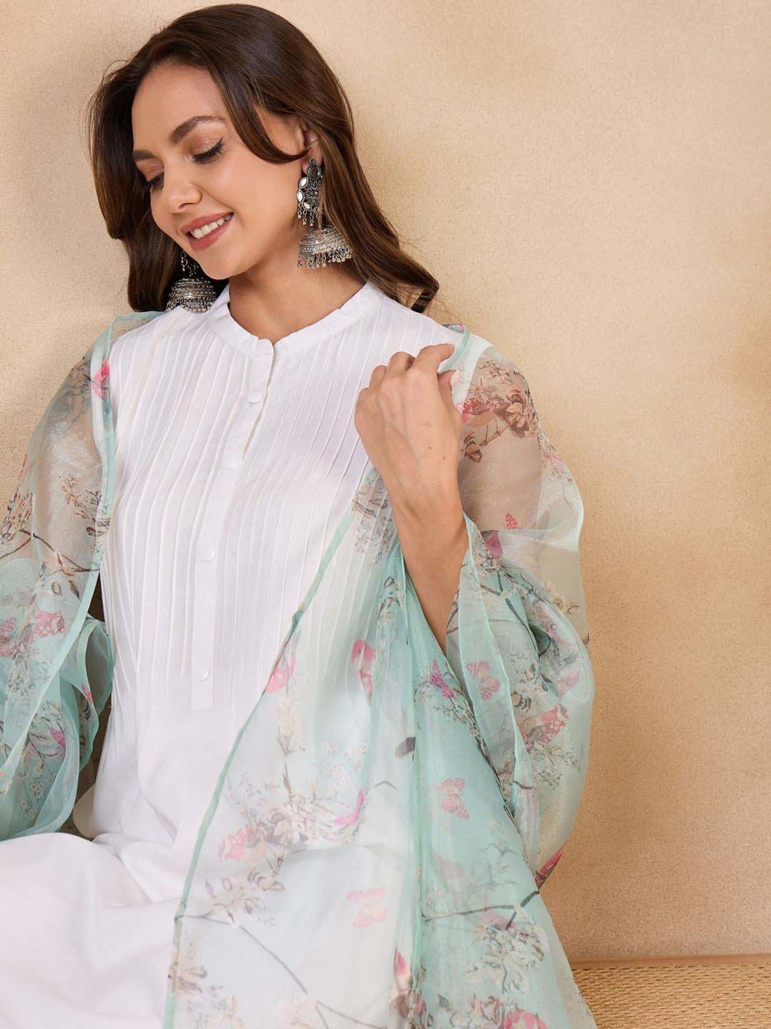 Inweave Green Floral Print Dupatta