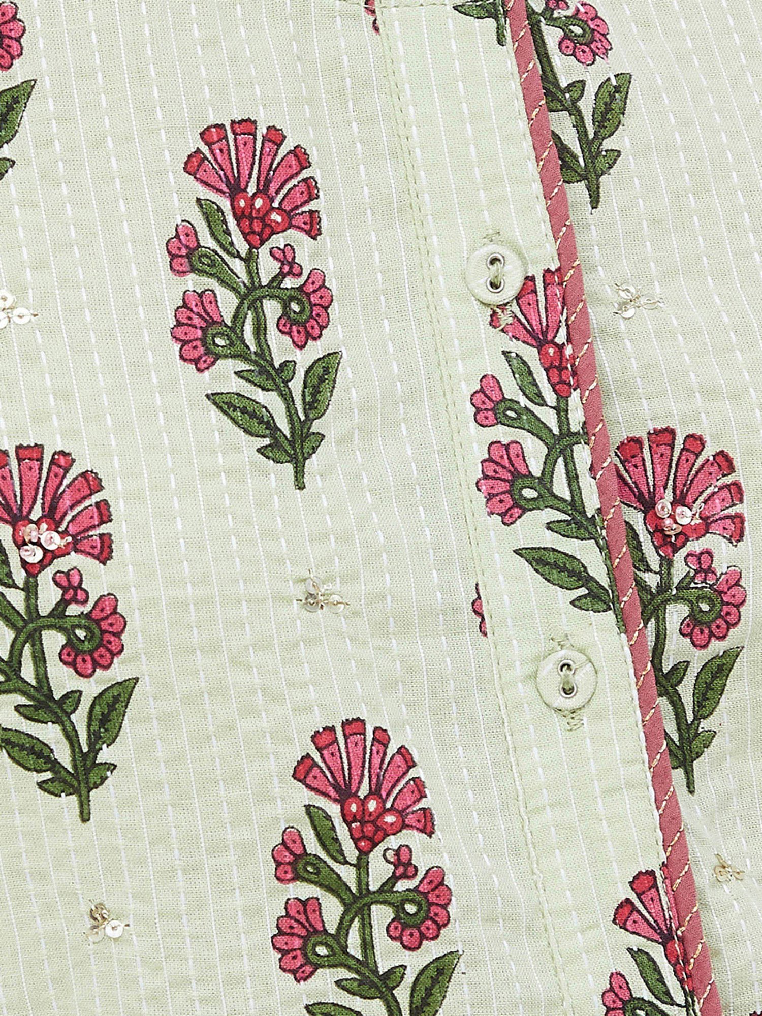 Melange by Lifestyle Sea Green & Pink Floral Print Kurta With Pants