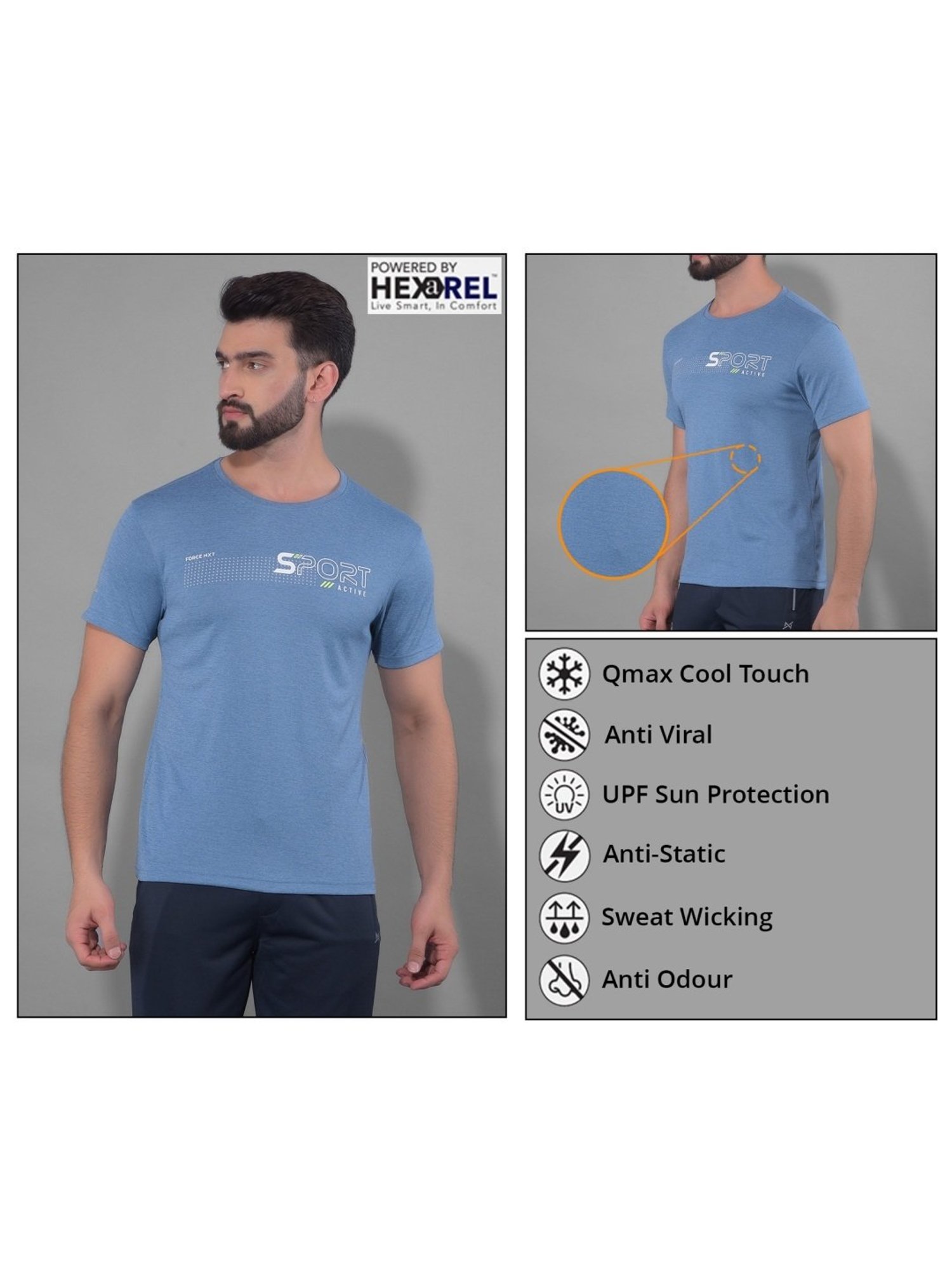 Force NXT Multicolored Regular Fit Printed Sports T-Shirt - Pack Of 5