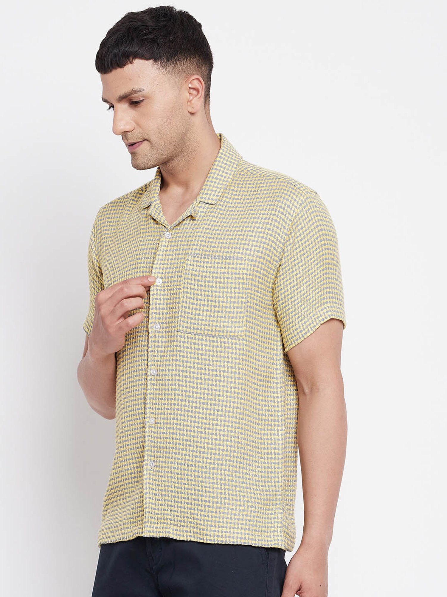 Even Yellow Regular Fit Printed Shirt