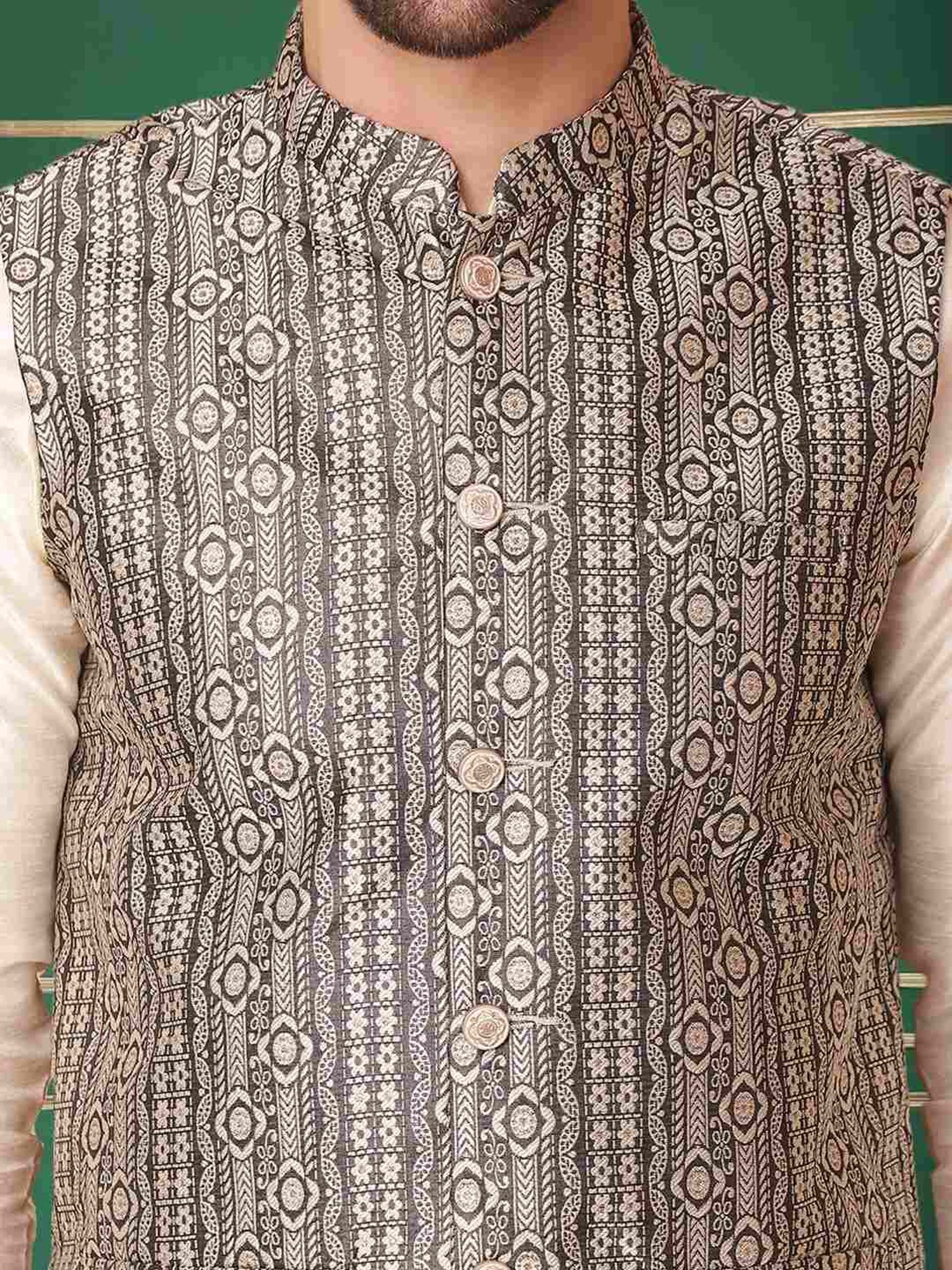 Jompers Black Regular Fit Printed Nehru Jacket
