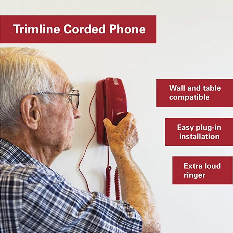 Corded Phone - Phones for Seniors - Phone for Hearing impaired - Crimson Red - Retro Novelty Telephone - an Improved Version of The Princess Phones in 1965 - Style Big Button -