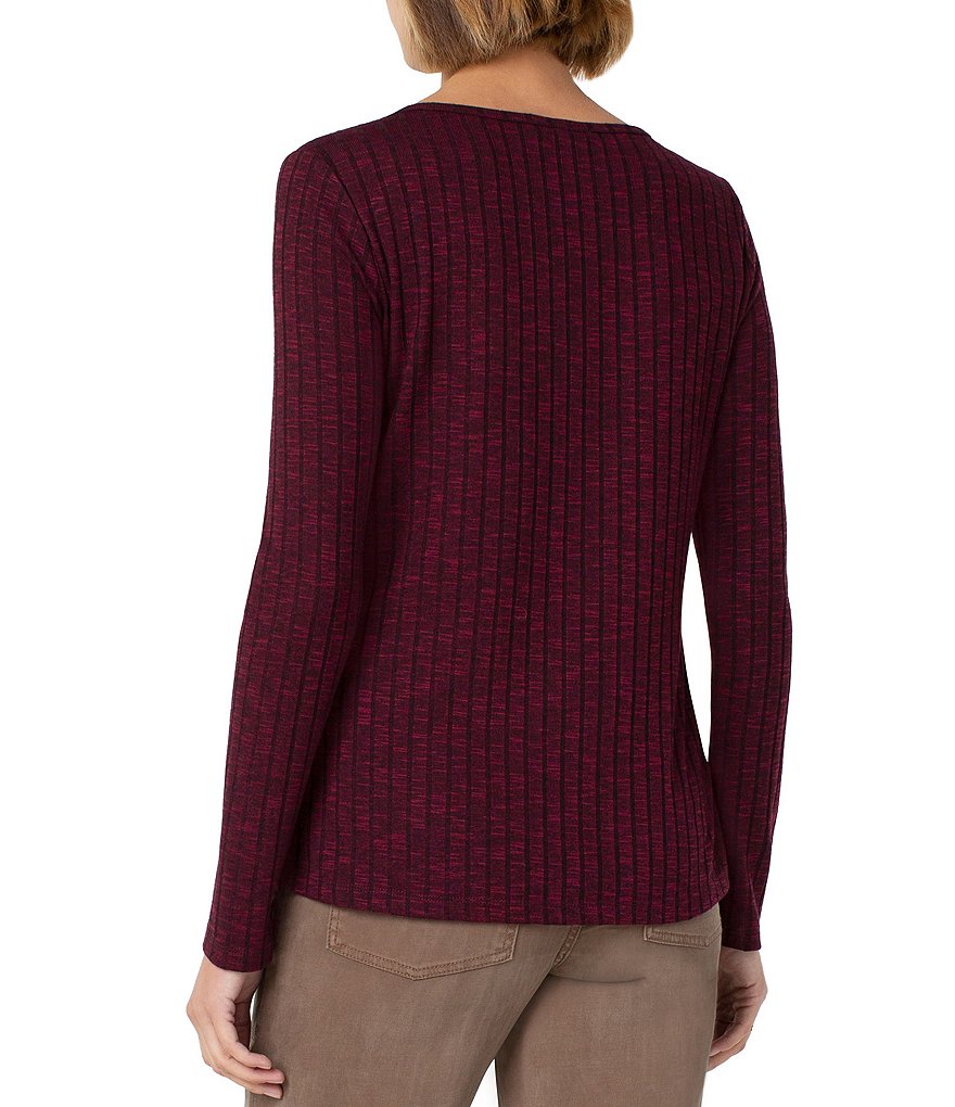 Liverpool Los Angeles Long Sleeve Fold Over Boat Neck Rib Knit Top