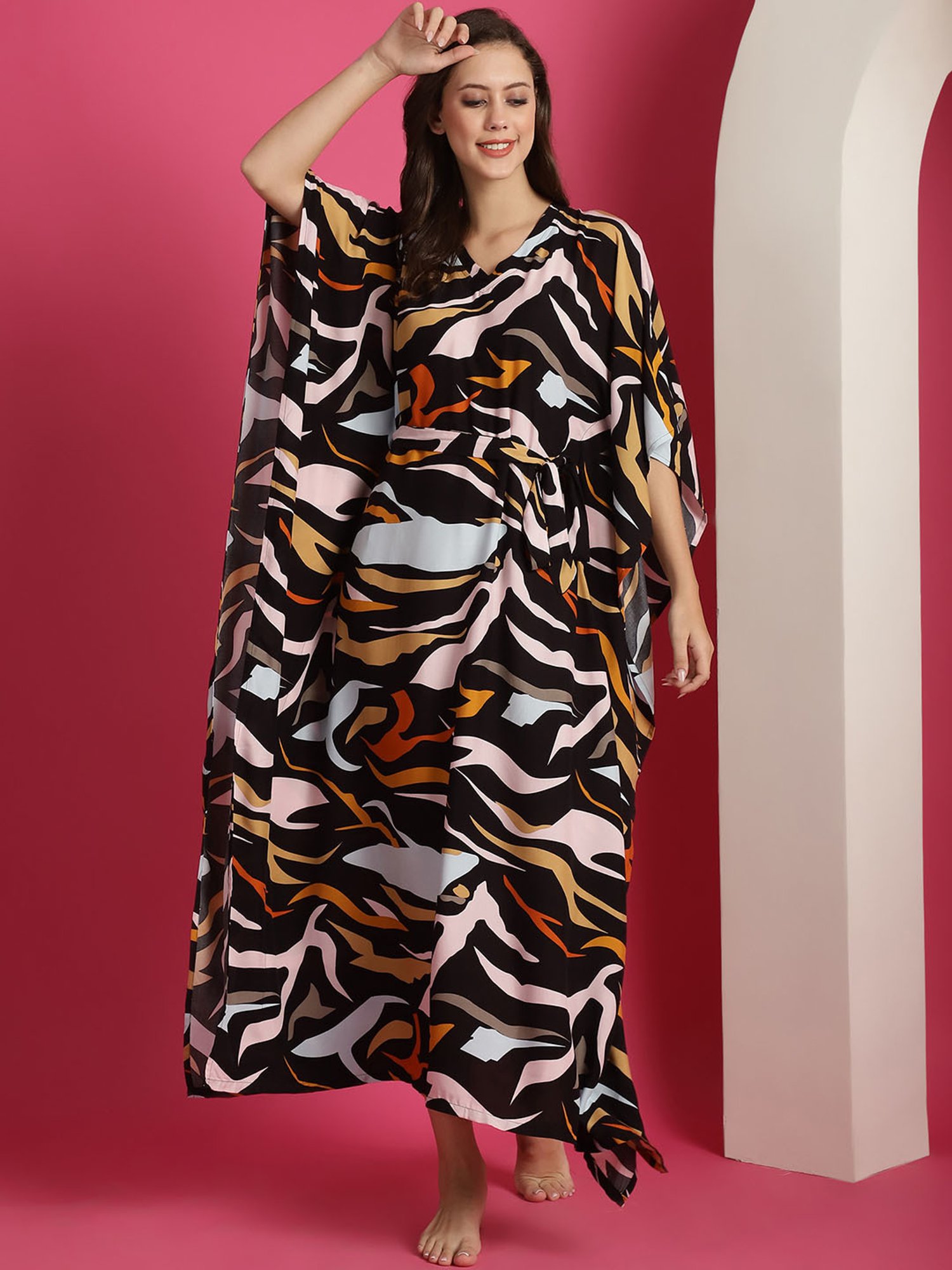 Boston Club Black Printed Kaftan Night Dress