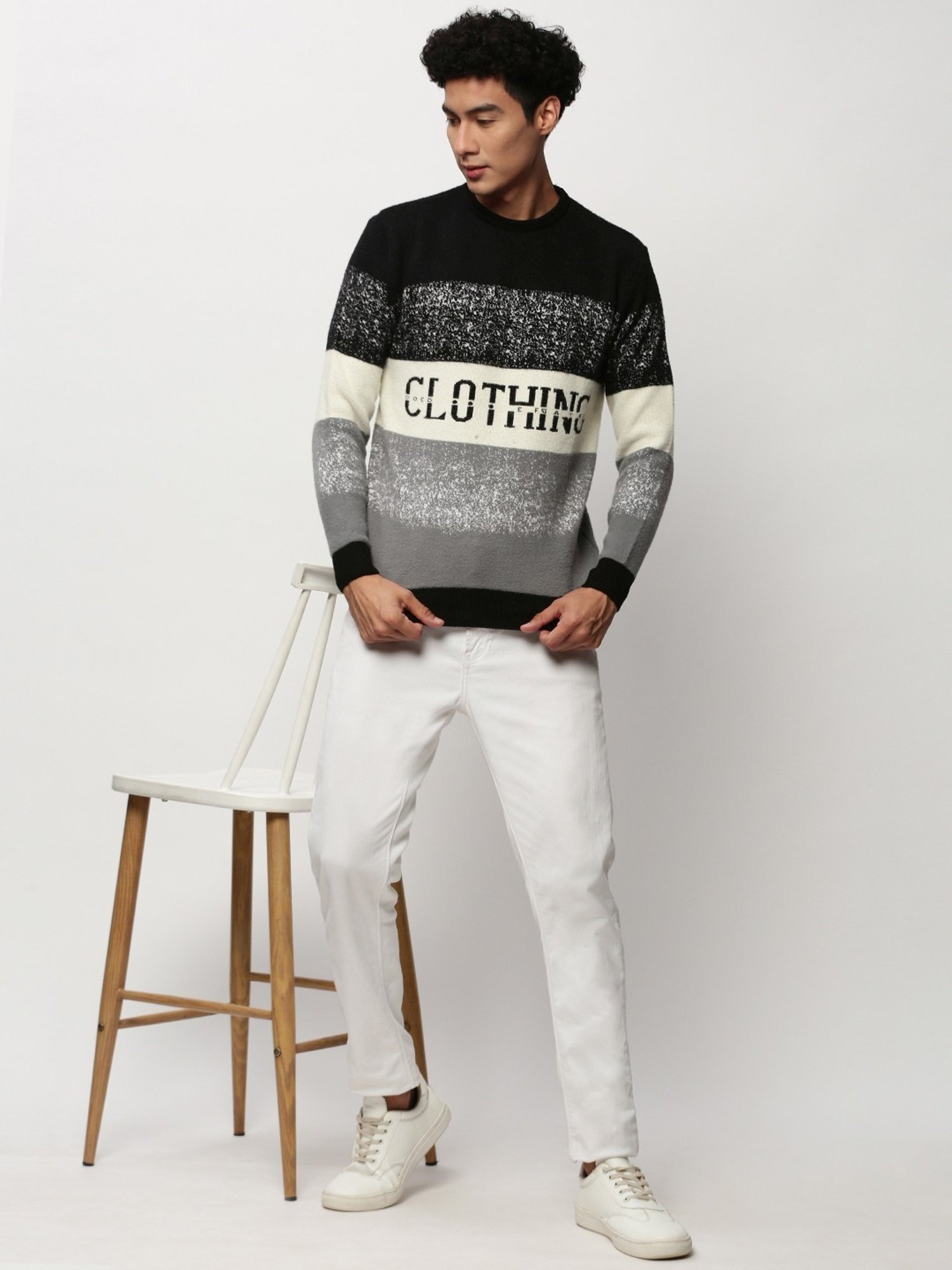 SHOWOFF Black Slim Fit Colour Block Sweater
