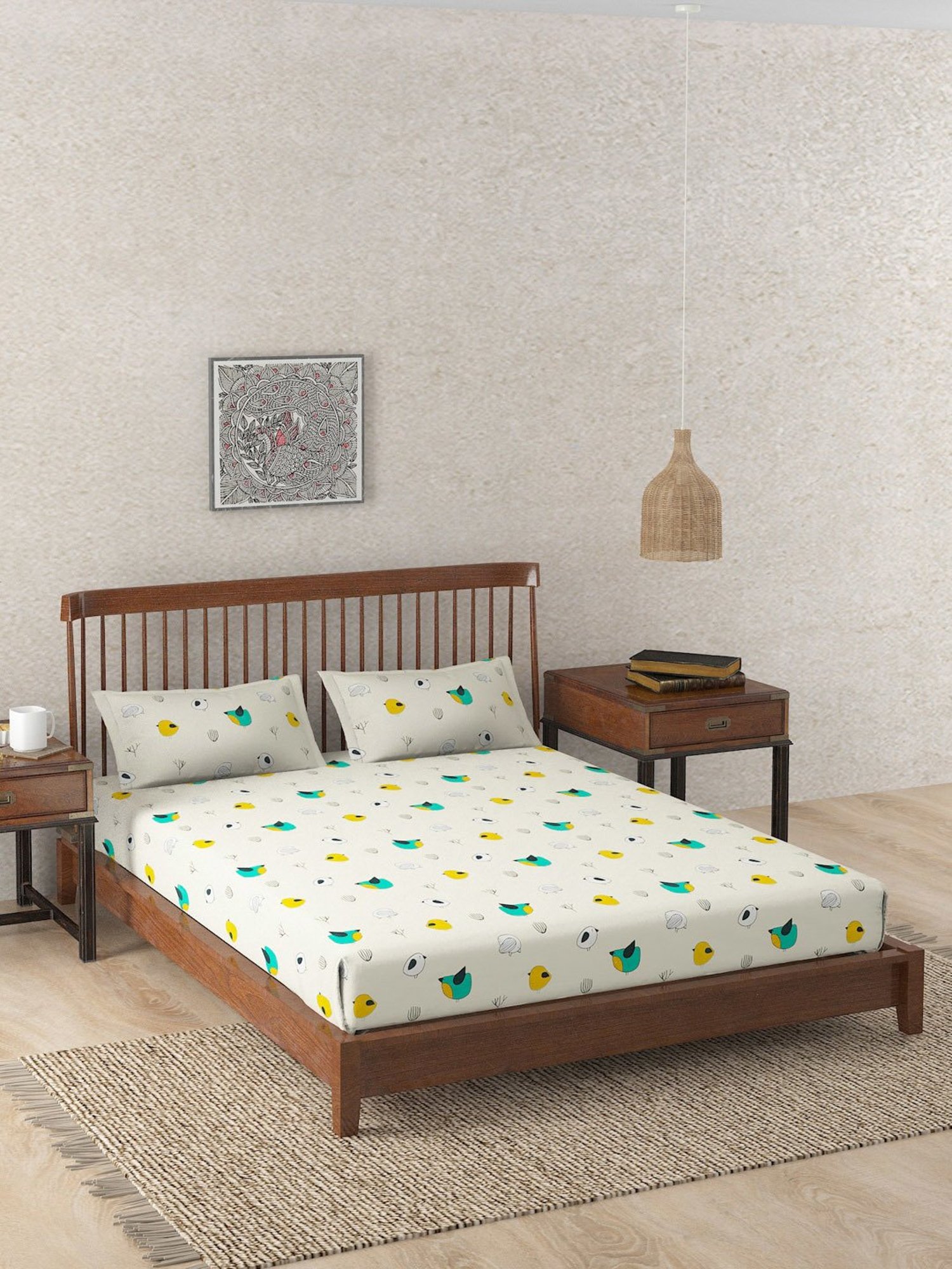 Fabindia Home Printed Pink 180 TC Cotton Single Size Bed Sheet with 2 Pillow Covers