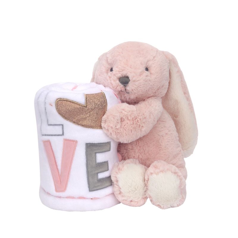 Lambs & Ivy Blanket & Plush Luxury Newborn Baby Gift Set - Pink Bunny