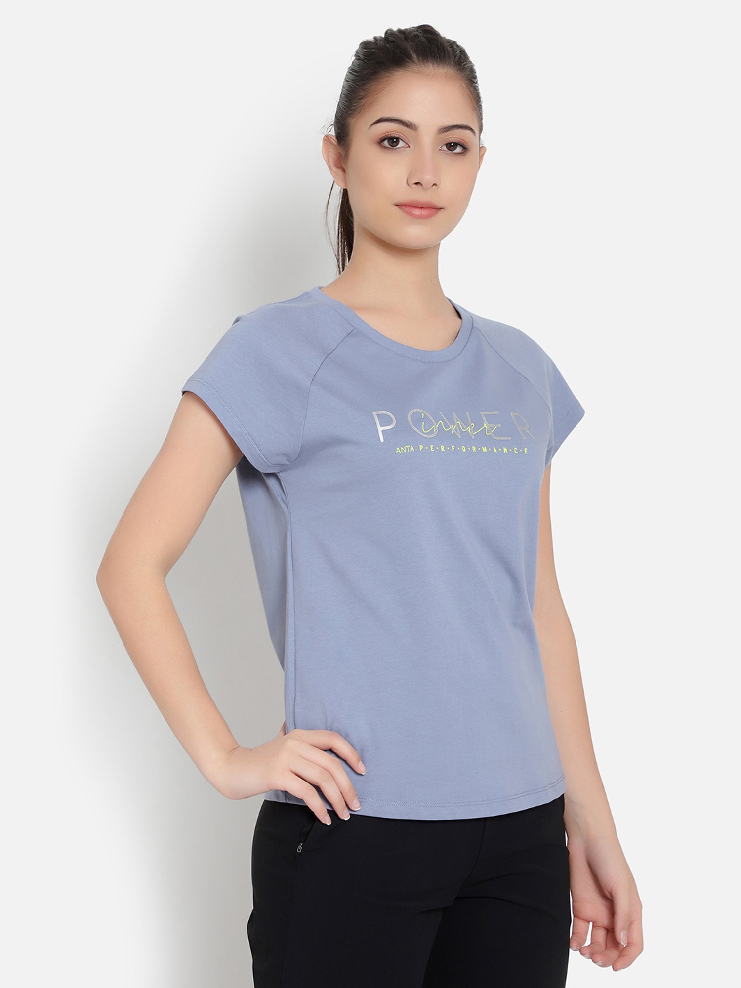 Anta Blue Cotton Printed Sports T-Shirt