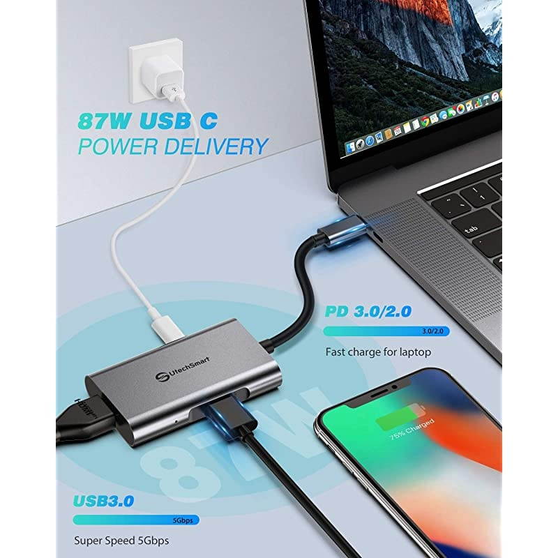 USB C to HDMI Adapter  USB C Hub to Dual HDMI 4 in 1 Thunderbolt 3 to HDMI with 2 HDMI Ports 4KUSB 30 PortPower Delivery Type C Port Compatible for MacBookNintendo SwitchUSB C Device