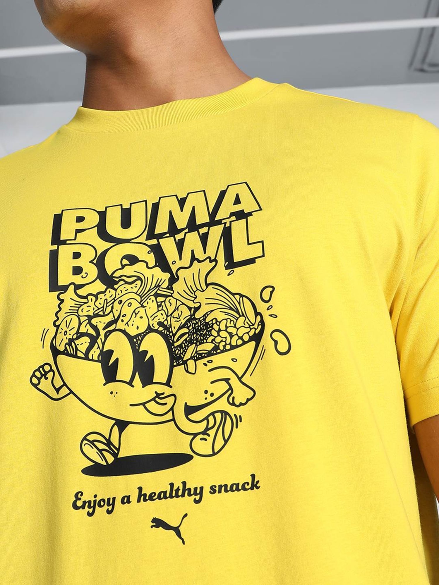 Puma Yellow Cotton Regular Fit Printed T-Shirt