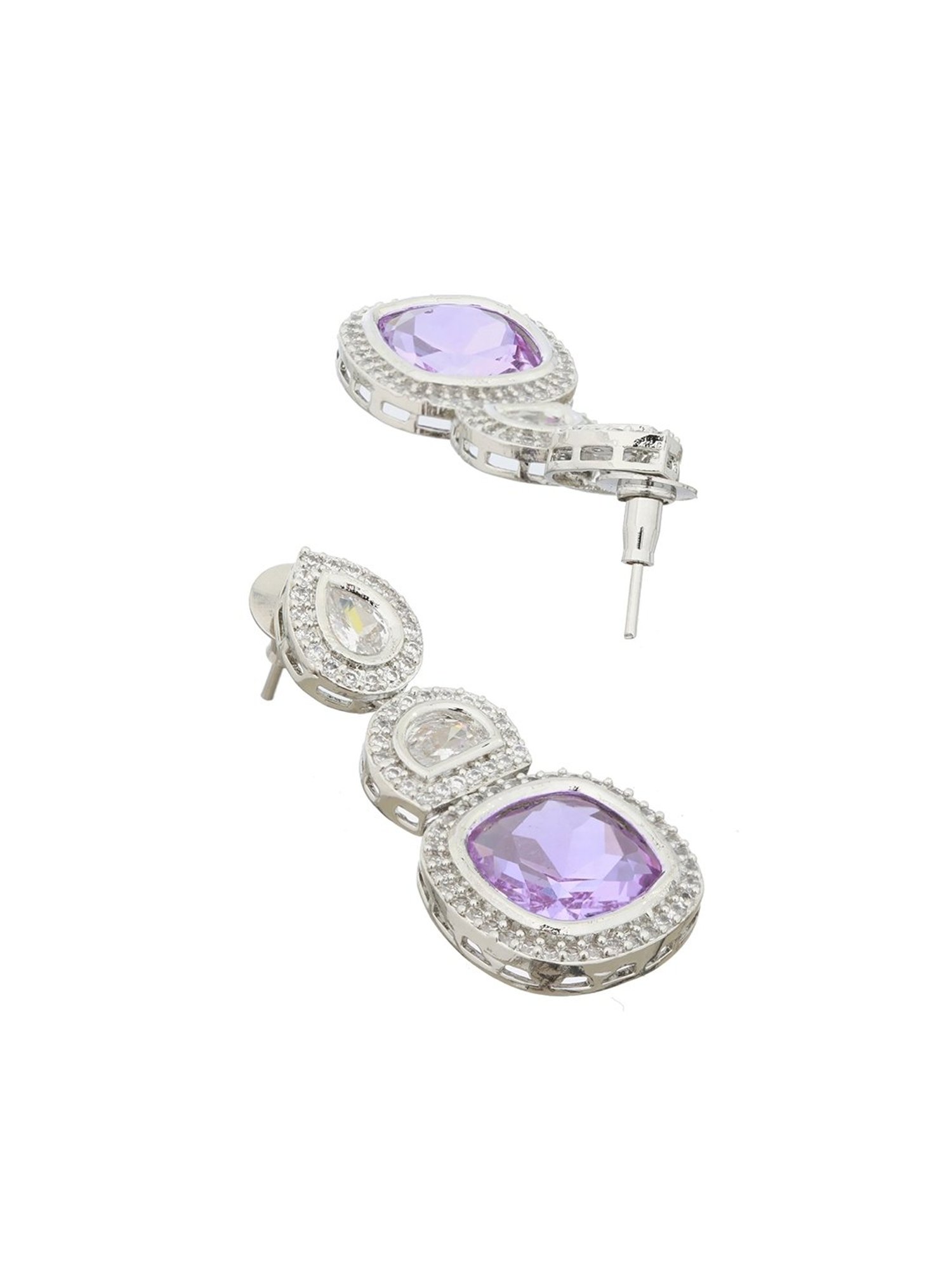 Saraf RS Jewellery White Lavender CZ Studded Drop Earrings