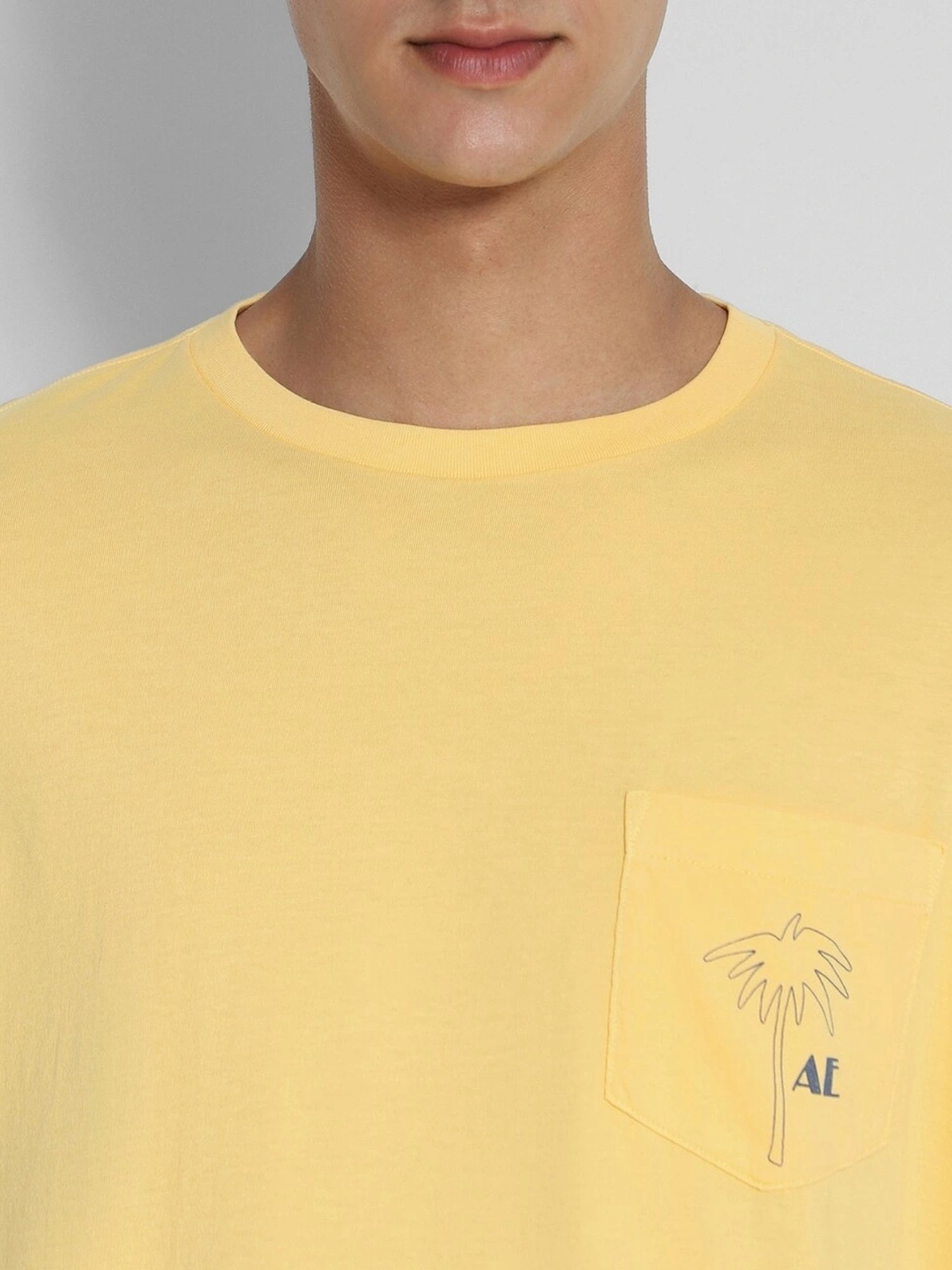 American Eagle Yellow Cotton Regular Fit Printed T-Shirt