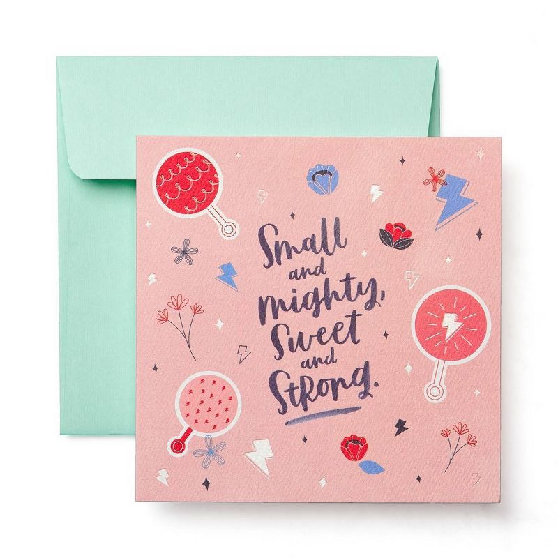 Small and Mighty New Baby Girl Congratulations Greeting Card