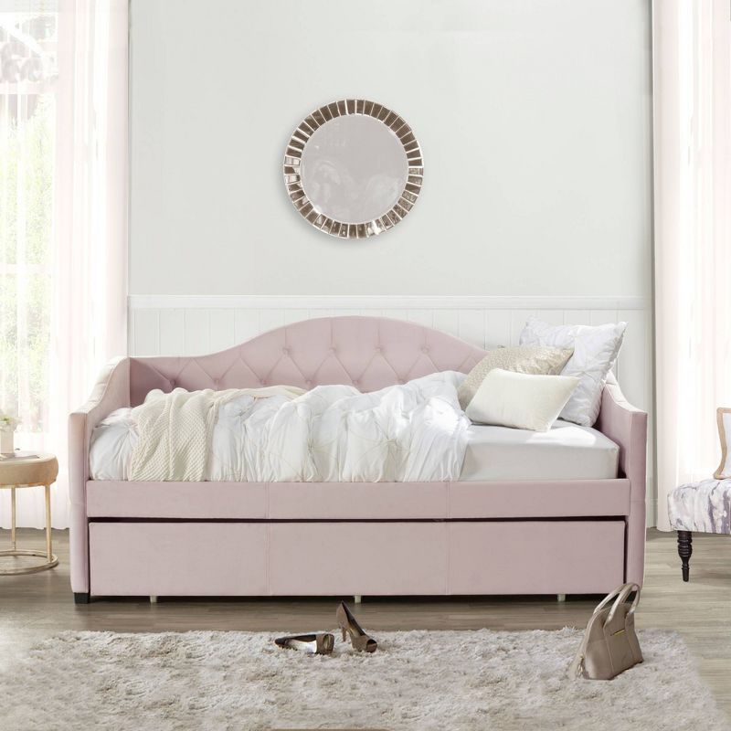 Twin Jamie Complete Upholstered Daybed with Trundle Blush - Hillsdale Furniture