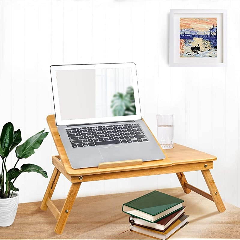 Laptop Desk Tray,Breakfast Serving Bed Trays, Adjustable Foldable with Flip Top and Legs, Computer Stand with Drawer-by QL-ben