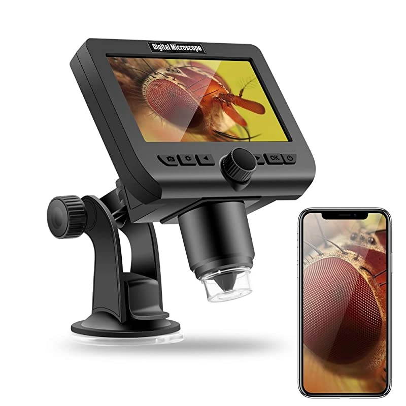 Digital Wireless Microscope,  4.3 Inches LCD USB Digital Microscope 1080P 50X to 1000X WiFi Magnification Magnifier with 8 LED Adjustable Lights