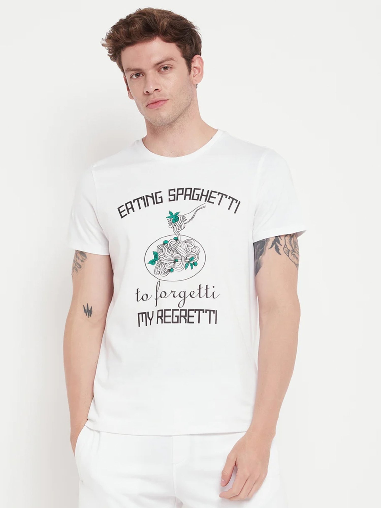 Edrio White Cotton Relaxed Fit Printed T-Shirt